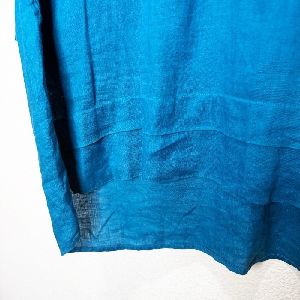 J. Jill Love Linen Tahitian Teal Popover Button Tunic Top Blouse - Picture 4 of 10
